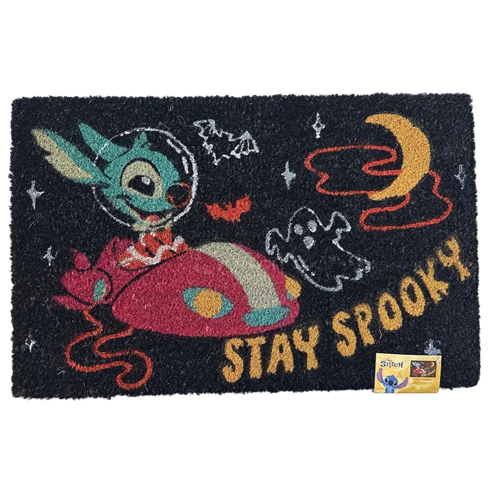 Disney Stitch Halloween Spooky Coir Door Mat 18x28 Black Yellow Red One Size